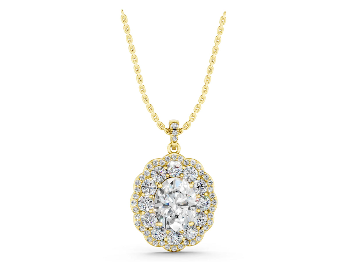 Yellow gold Oval Diamond Floral Halo Pendant with Diamond Accents_1