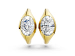 Yellow gold Oval Diamond Framed Huggie Hoop Earrings