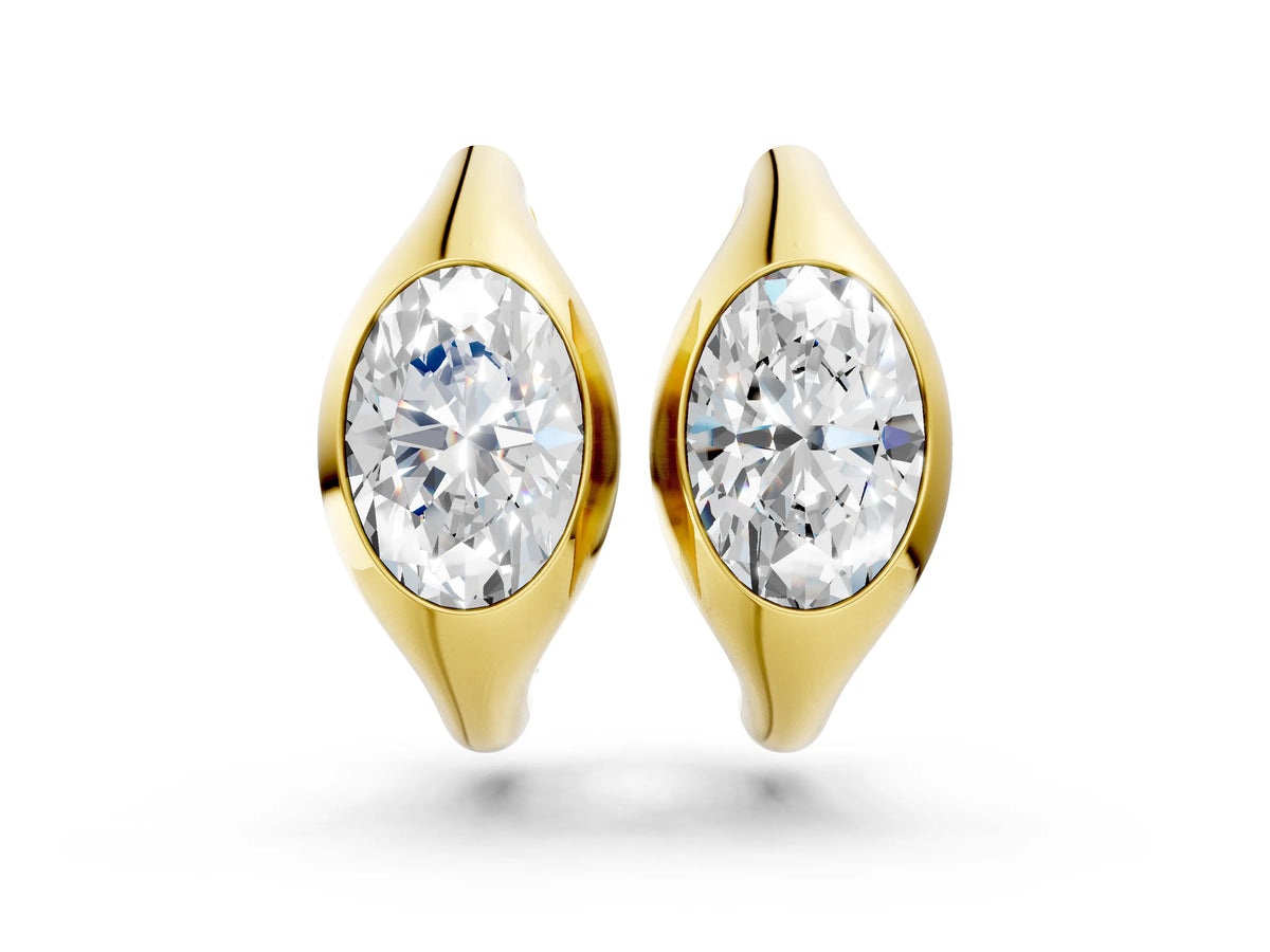 Yellow gold Oval Diamond Framed Huggie Hoop Earrings