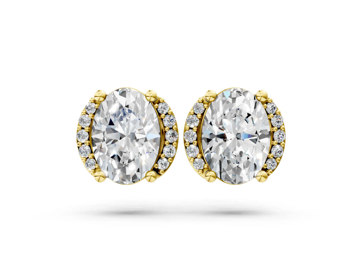 Yellow gold Oval Diamond Half Halo Stud Earrings