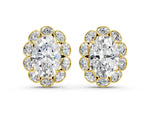 Yellow gold Oval Diamond Halo Stud Earrings with Oval Diamond Accents