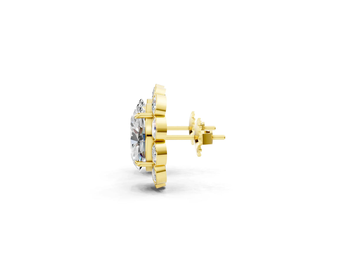Yellow gold Oval Diamond Halo Stud Earrings with Oval Diamond Accents_1