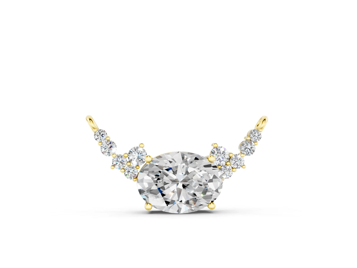 Yellow gold Oval Diamond Pendant with Heart Accents and Prong Setting