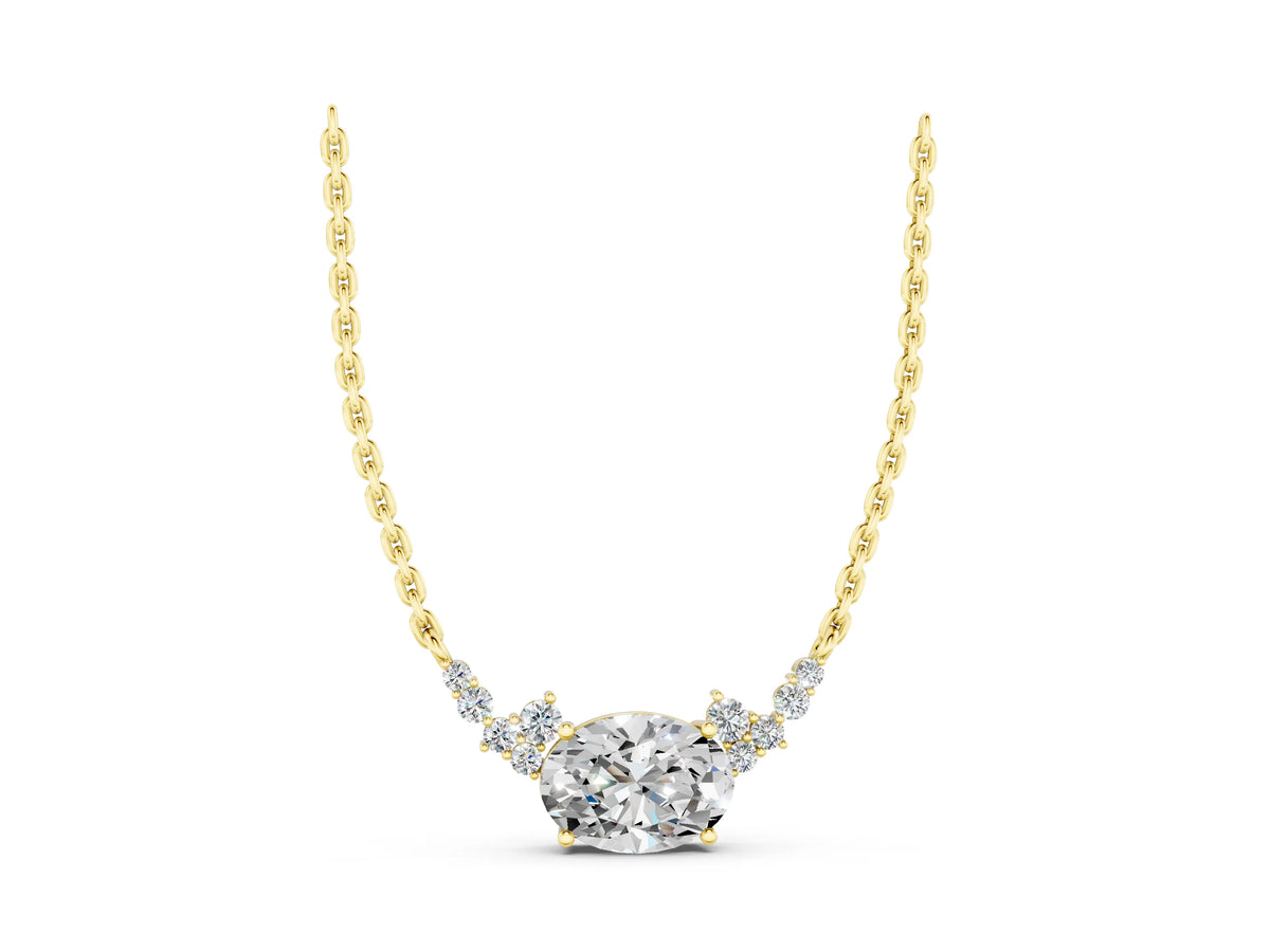 Yellow gold Oval Diamond Pendant with Heart Accents and Prong Setting_1