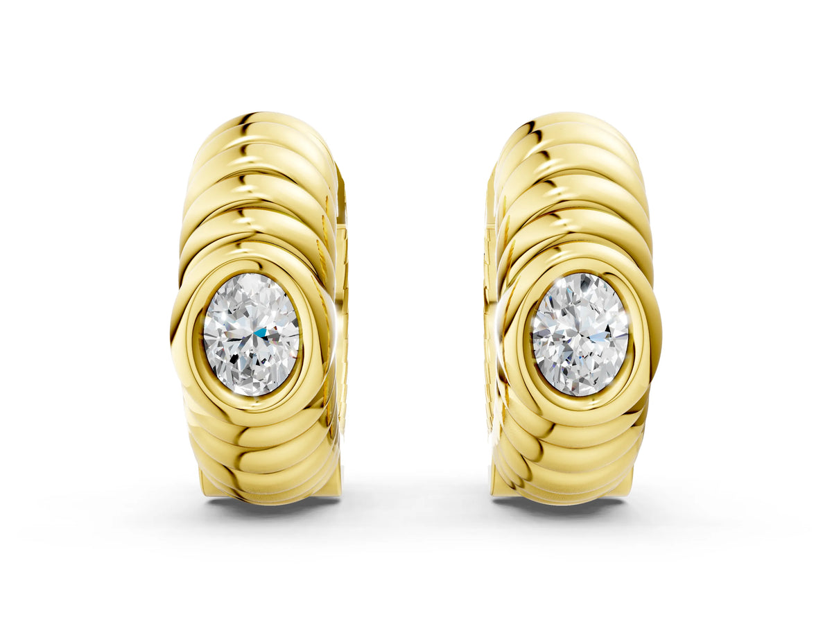 Yellow gold Oval Diamond Vera Hoop Earrings