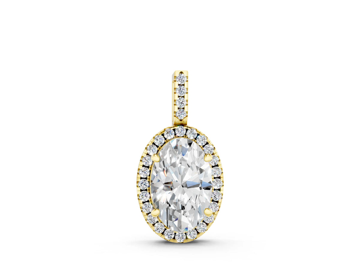 Yellow gold Oval Halo Diamond Pendant with Prong Setting