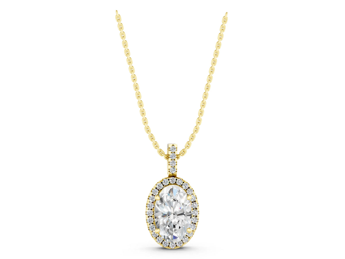 Yellow gold Oval Halo Diamond Pendant with Prong Setting_1