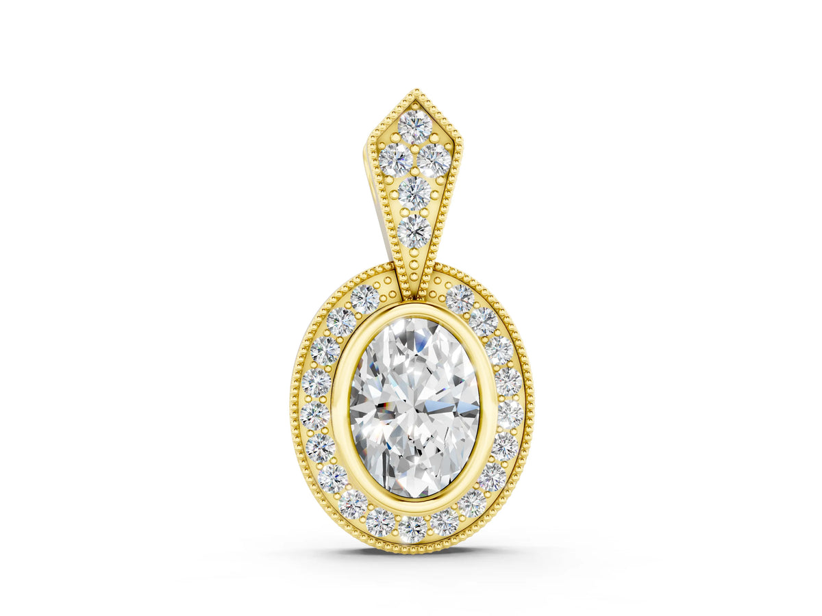 Yellow gold Oval Halo Pavé Diamond Pendant