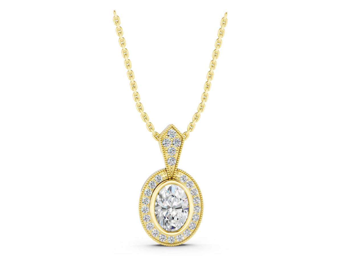 Yellow gold Oval Halo Pavé Diamond Pendant_1