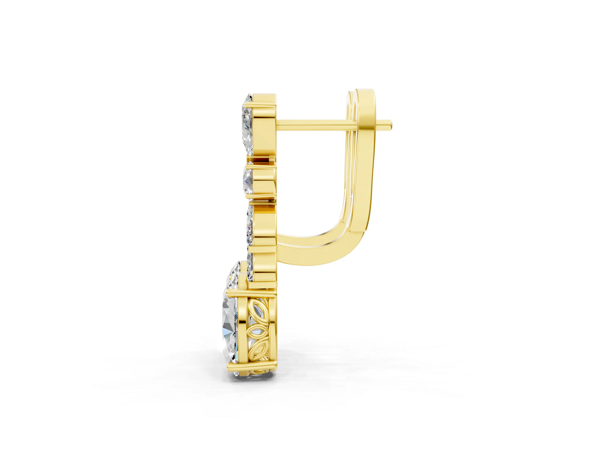 Yellow gold Oval, Marquise and Round Diamond Huggie Drop Earrings_1