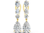Yellow gold Oval, Pear and Round Diamond Huggie Drop Earrings