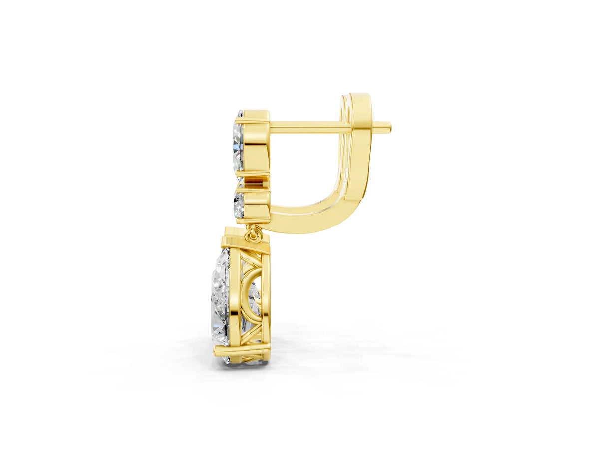 Yellow gold Oval, Round and Pear Diamond Huggie Drop Earrings_1