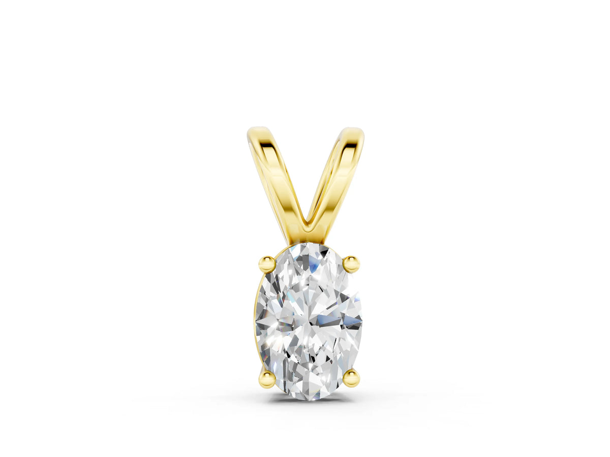 Yellow gold Oval Solitaire Diamond Prong Pendant