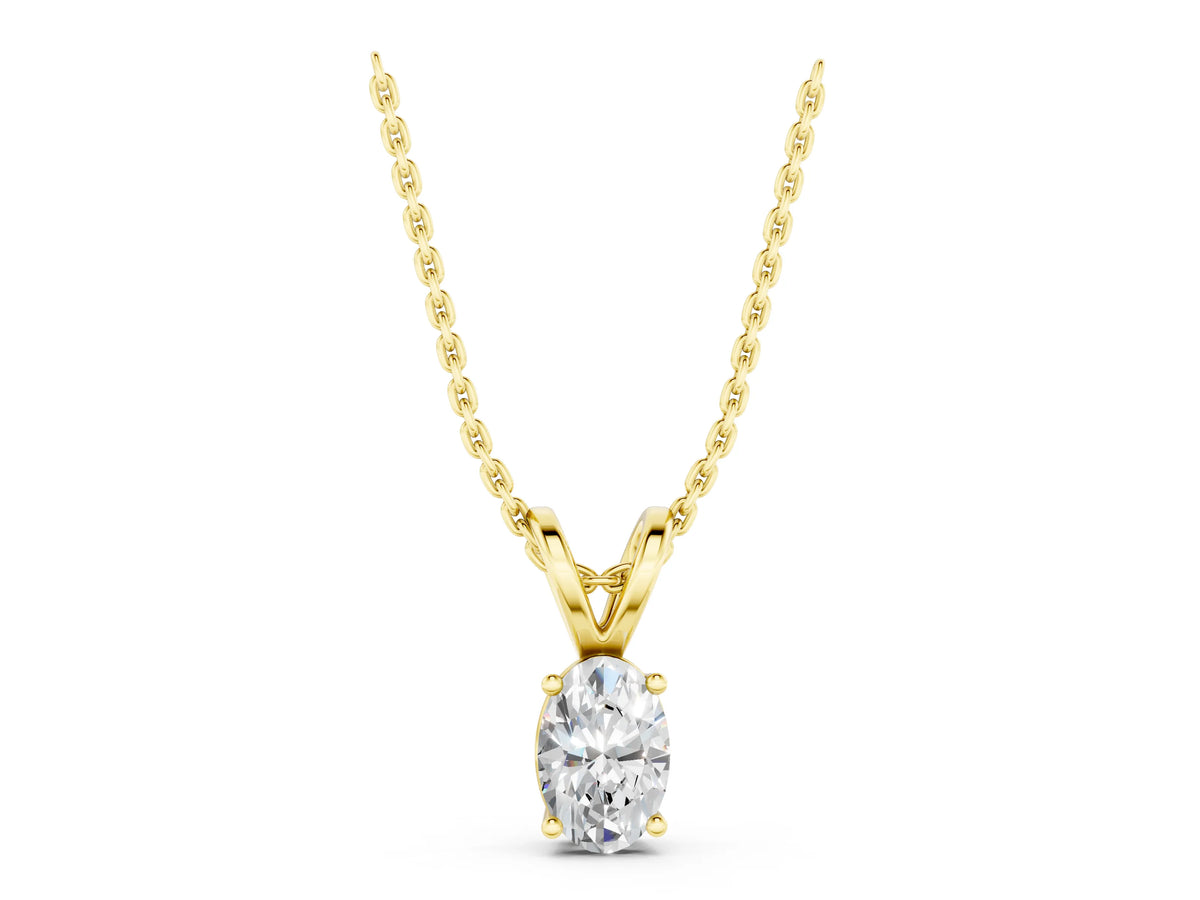 Yellow gold Oval Solitaire Diamond Prong Pendant_1