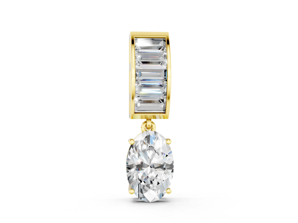Yellow gold Oval and Baguette Diamond Drop Pendant