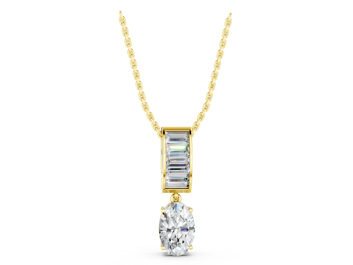 Yellow gold Oval and Baguette Diamond Drop Pendant_1