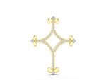 Yellow gold Pavé Diamond Cushion Cross Pendant with Fleur-de-Lis Prongs