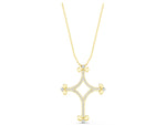 Yellow gold Pavé Diamond Cushion Cross Pendant with Fleur-de-Lis Prongs_1