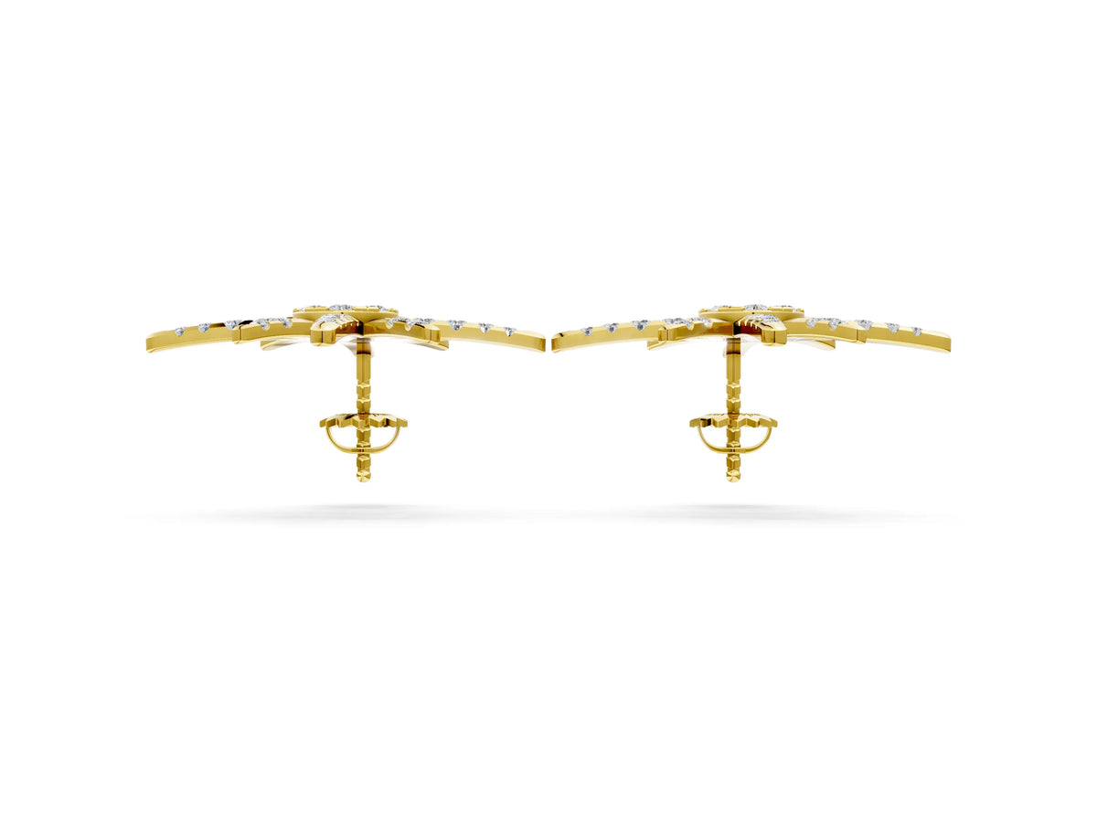 Yellow gold Pavé Diamond Starburst Stud Earrings