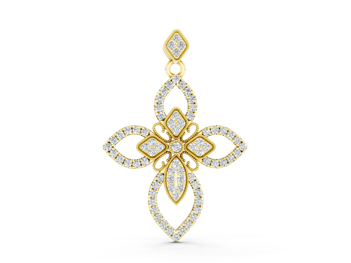 Yellow gold Pavé Marquise Diamond Cross Pendant