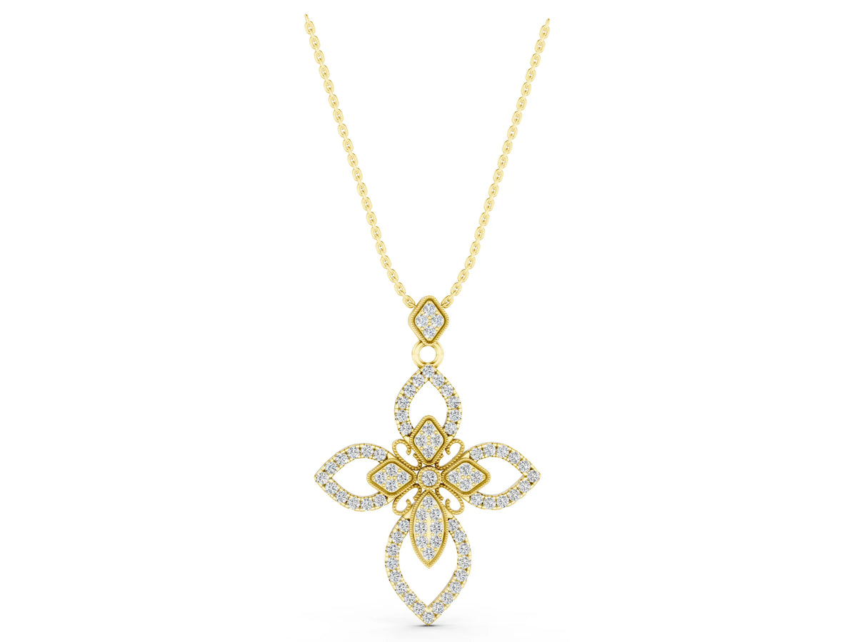 Yellow gold Pavé Marquise Diamond Cross Pendant_1