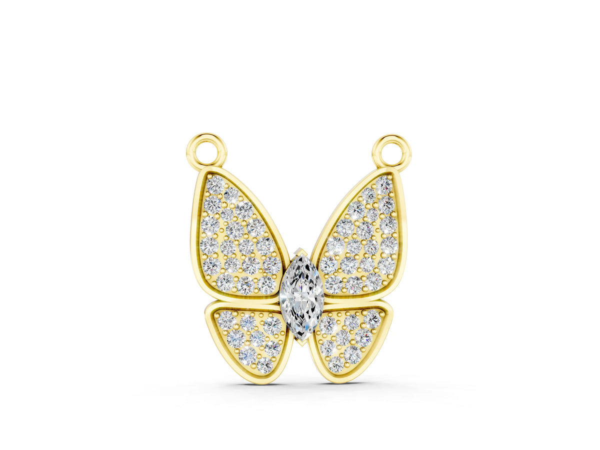 Yellow gold Pavé Oval Prong Butterfly Pendant