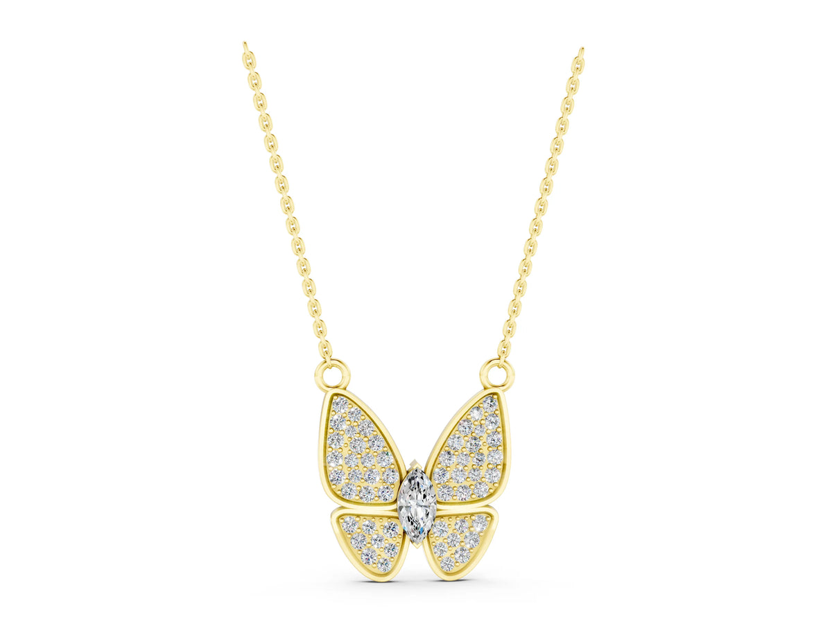 Yellow gold Pavé Oval Prong Butterfly Pendant_1