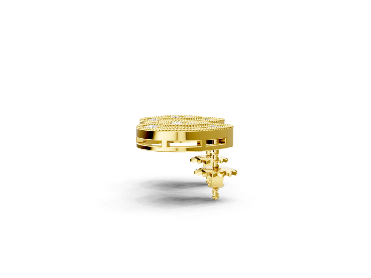 Yellow gold Pavé Pear-Shaped Halo Stud Earrings with Milgrain Detailing_1