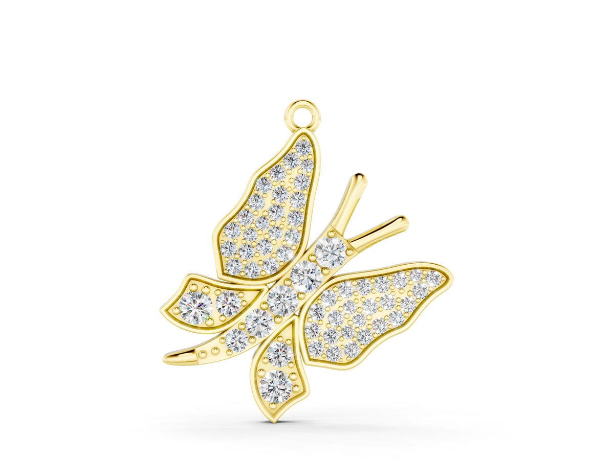 Yellow gold Pavé Round Diamond Butterfly Pendant