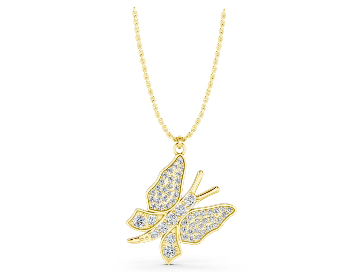 Yellow gold Pavé Round Diamond Butterfly Pendant_1