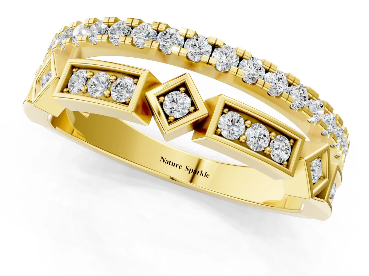 Yellow gold Pavé Round Diamond Channel Set Dual Band with Prong Setting_1