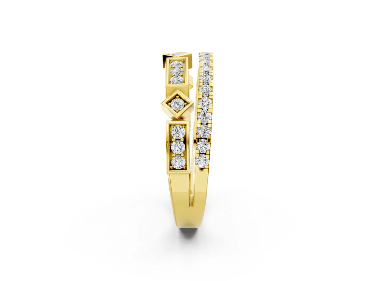 Yellow gold Pavé Round Diamond Channel Set Dual Band with Prong Setting_2
