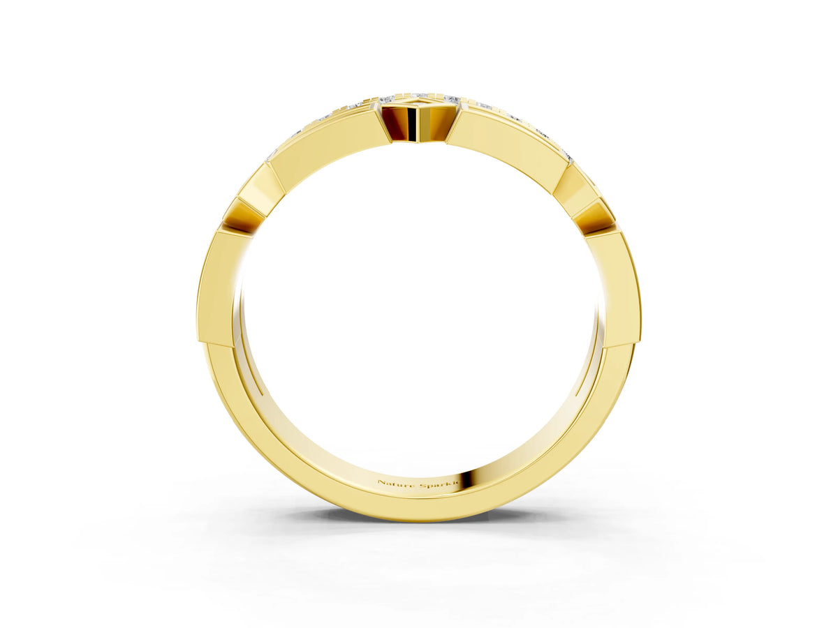 Yellow gold Pavé Round Diamond Channel Set Dual Band with Prong Setting_3