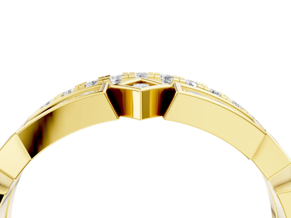Yellow gold Pavé Round Diamond Channel Set Dual Band with Prong Setting_4