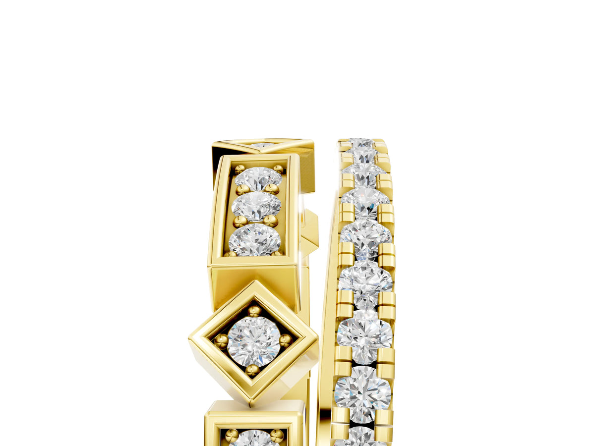 Yellow gold Pavé Round Diamond Channel Set Dual Band with Prong Setting_5