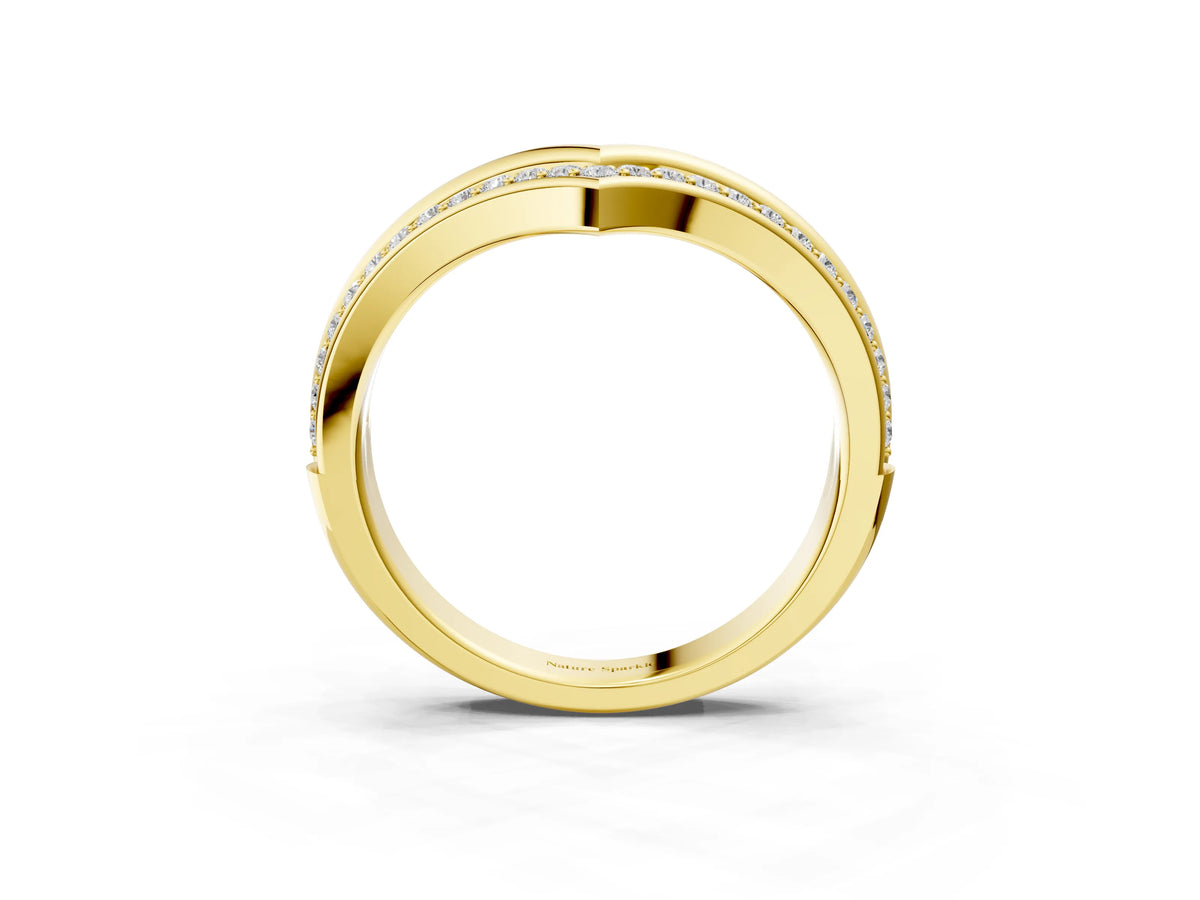 Yellow gold Pavé Round Diamond Chevron Band with Channel Setting_3