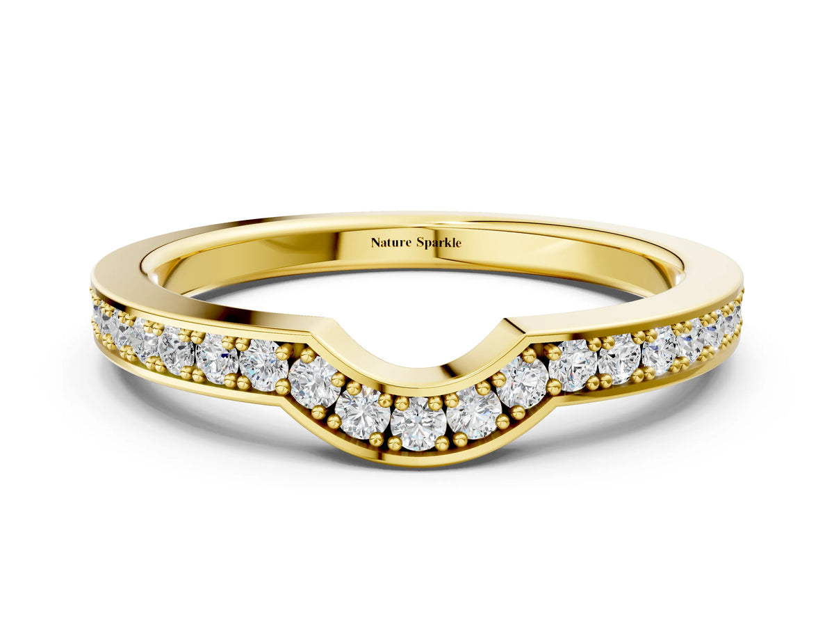 Yellow gold Pavé Round Diamond Contour Band with Channel Setting