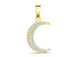 Yellow gold Pavé Round Diamond Crescent Pendant with Four-Prong Setting