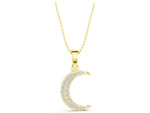 Yellow gold Pavé Round Diamond Crescent Pendant with Four-Prong Setting_1
