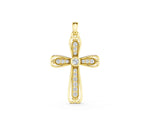 Yellow gold Pavé Round Diamond Cross Pendant with Bezel Setting