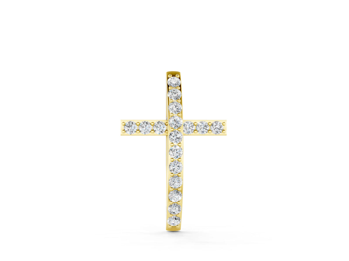 Yellow gold Pavé Round Diamond Cross Pendant with Prong Setting