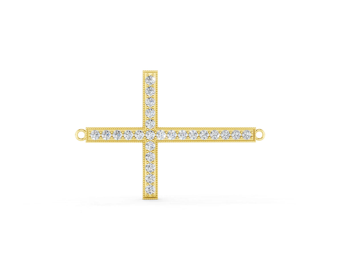 Yellow gold Pavé Round Diamond Cross Pendant