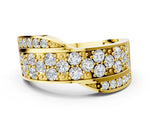 Yellow gold Pavé Round Diamond Crossover Band with Bead Prong Setting