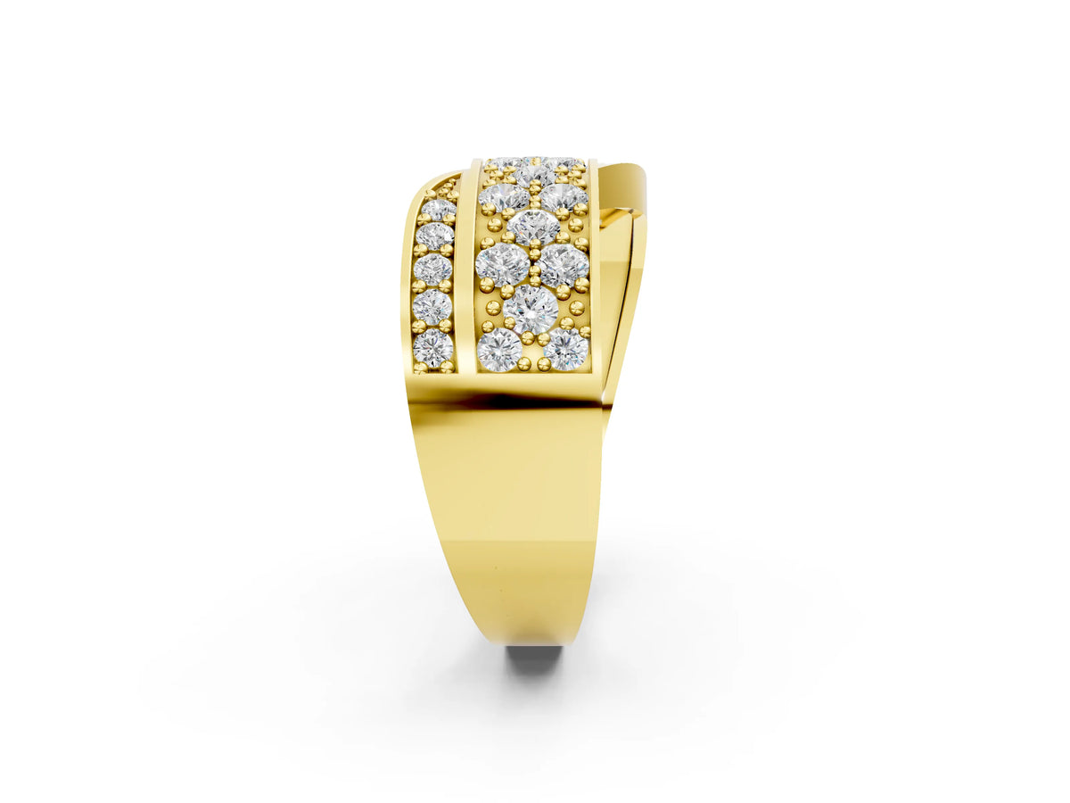 Yellow gold Pavé Round Diamond Crossover Band with Bead Prong Setting_2
