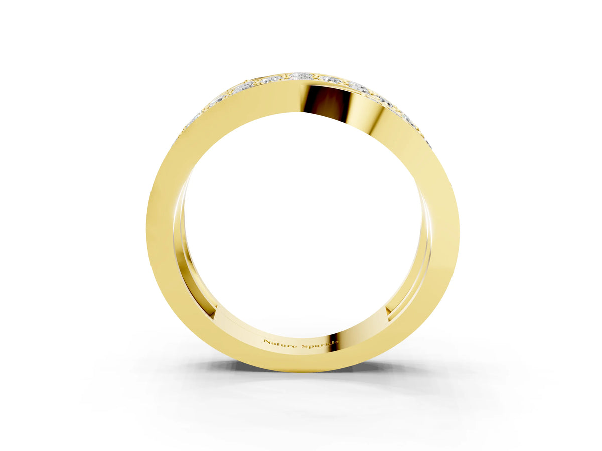 Yellow gold Pavé Round Diamond Crossover Band with Bead Prong Setting_3