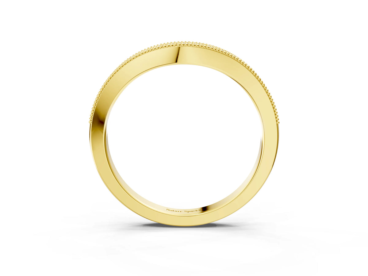 Yellow gold Pavé Round Diamond Curved Band with Milgrain Edge_3
