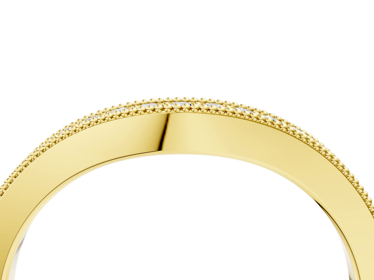 Yellow gold Pavé Round Diamond Curved Band with Milgrain Edge_4
