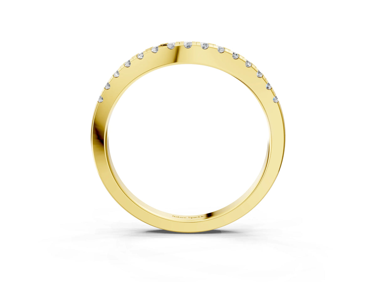Yellow gold Pavé Round Diamond Curved Band with Shared Prong Setting_3