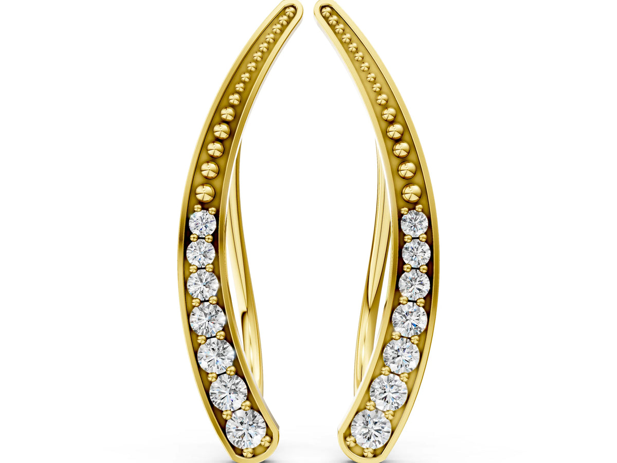 Yellow gold Pavé Round Diamond Curved Bar Earrings