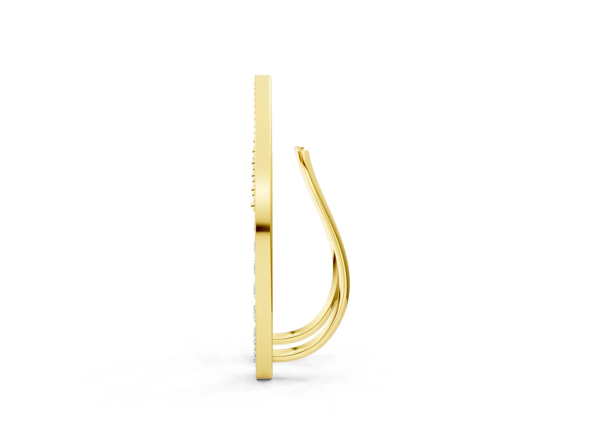 Yellow gold Pavé Round Diamond Curved Bar Earrings_1